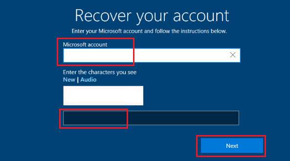 Экран восстановления пароля учетной записи Microsoft