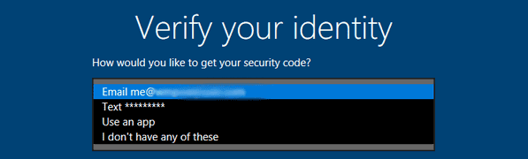 Выберите адрес электронной почты, чтобы получить код безопасности