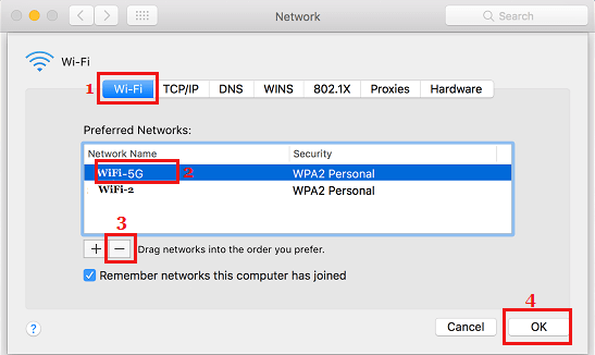 Удалить сеть Wi-Fi на Mac