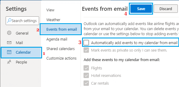 Запретить Outlook добавлять события календаря