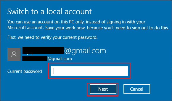 Введите текущий пароль учетной записи Microsoft