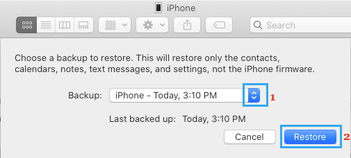 Выберите Backup, чтобы восстановить iPhone на Mac