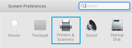 Вкладка «Принтеры и сканеры» на экране системных настроек Mac