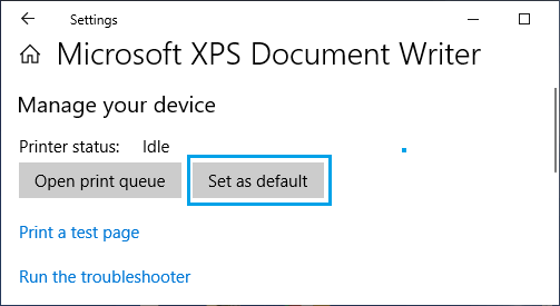 Установить Microsoft XPS Document Writer в качестве принтера по умолчанию