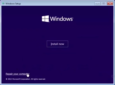 Параметр «Восстановить компьютер» на экране установки Windows