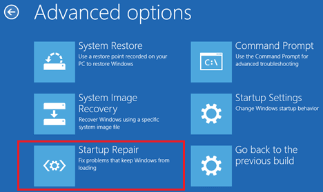 Параметр восстановления при загрузке на экране дополнительных параметров в Windows 10