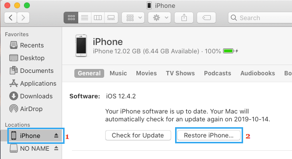 Восстановите заводские настройки iPhone по умолчанию на Mac
