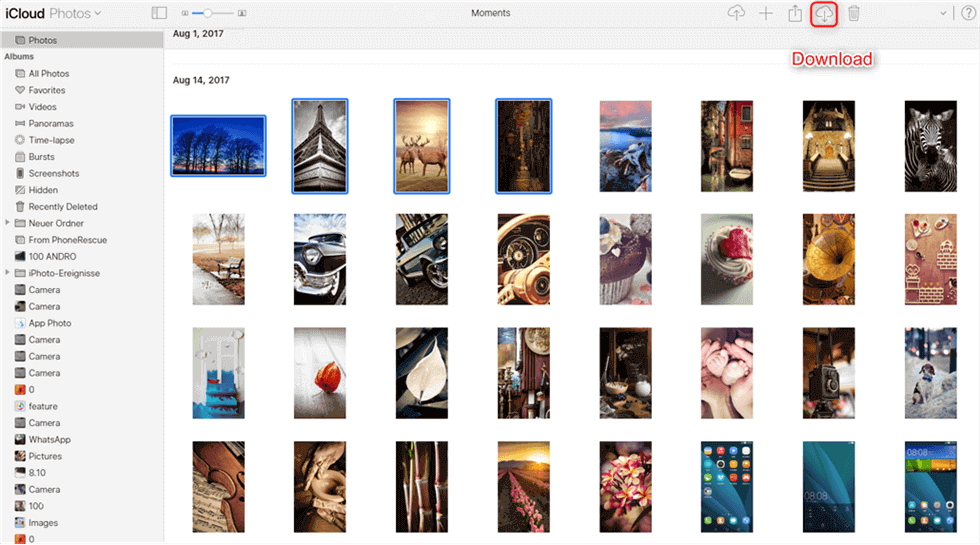 Выберите фотографии для загрузки из iCloud