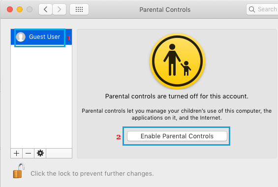 Включить родительский контроль на Mac
