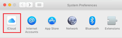 Вкладка iCloud на экране системных настроек