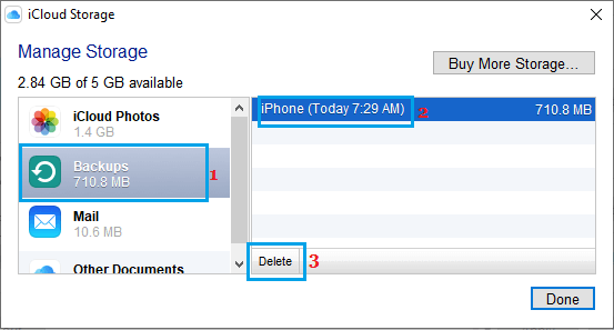 Удалить резервную копию iCloud на ПК с Windows