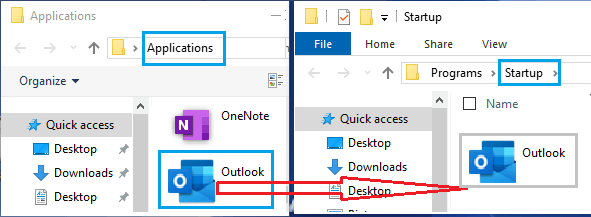 Добавить Outlook в папку автозагрузки Windows