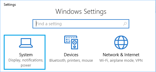 Системная опция на экране настроек Windows 10
