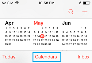 Вкладка «Календари» в приложении «Календарь iPhone»