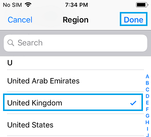 Установить Соединенное Королевство в качестве региона на iPhone