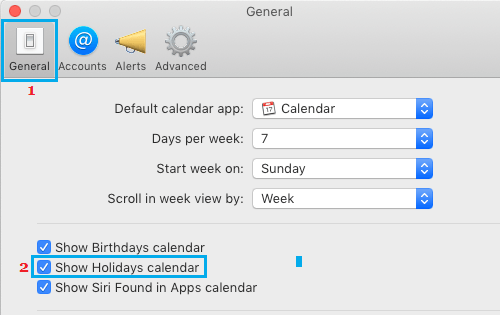 Отображение праздников в приложении «Календарь» на Mac
