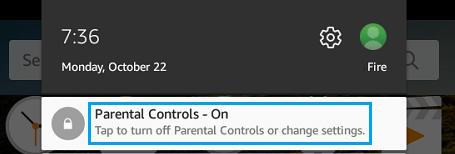 Уведомление о включении родительского контроля при Kindle Fire