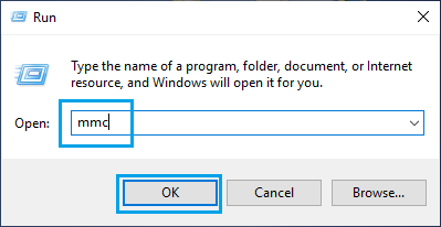 Откройте консоль управления Microsoft с помощью команды 