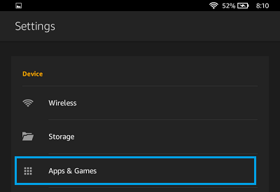Вариант настроек приложений и игр на Kindle Fire
