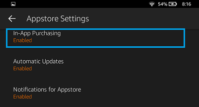 Включение или отключение покупок в приложении на Kindle Fire