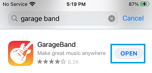 Откройте приложение GarageBand на iPhone.