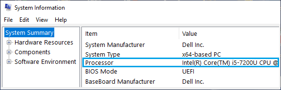 Номер модели процессора на экране информации о системе Windows