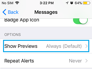 Показать опцию предварительного просмотра сообщений на iPhone