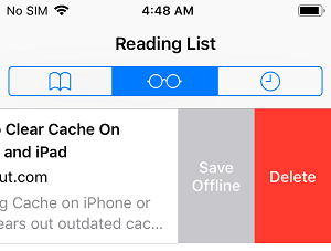 Удалить один элемент из списка чтения Safari на iPhone