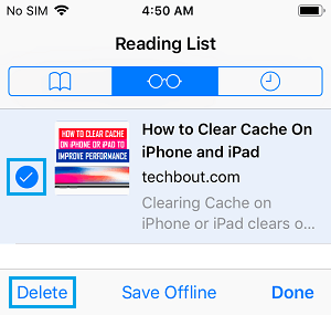 Удалить элементы списка чтения Safari на iPhone