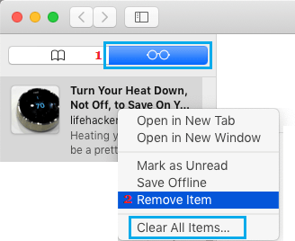 Очистить список чтения Safari на Mac