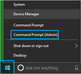 Откройте администратор командной строки в Windows 10