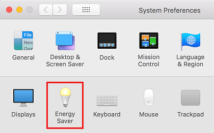 Параметр энергосбережения на экране системных настроек Mac
