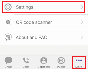 Значок с тремя точками и вкладка настроек в Viber на iPhone
