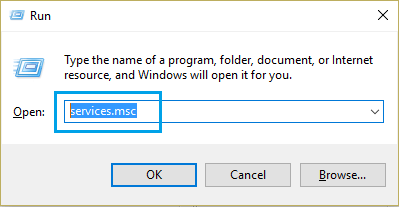 Откройте экран служб Windows с помощью команды 