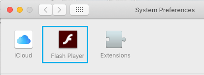 Вкладка Flash Player на экране системных настроек Mac 