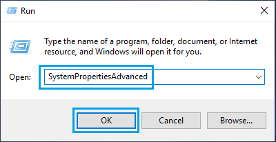 Откройте дополнительные свойства системы с помощью команды «Выполнить» в Windows