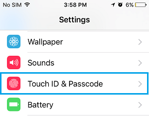 Вкладка Touch ID и пароль на экране настроек iPhone