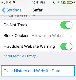 Очистить историю Safari и данные веб-сайтов на iPhone 