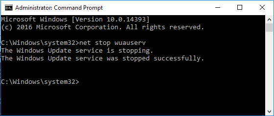 Остановить службу обновления Windows с помощью командной строки