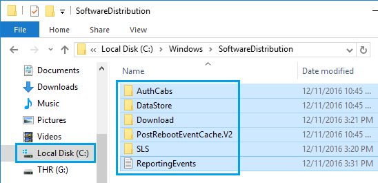 Файлы, расположенные в папке распространения программного обеспечения Windows 10 