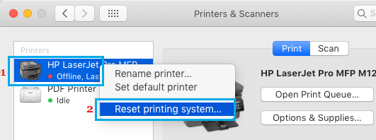Сбросить систему печати на Mac