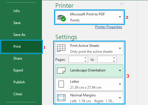 Параметр настроек принтера PDF в Microsoft Excel