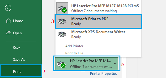 Переключиться на PDF-принтер в Microsoft Excel