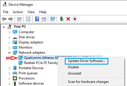 Обновите программное обеспечение драйвера на ПК с Windows