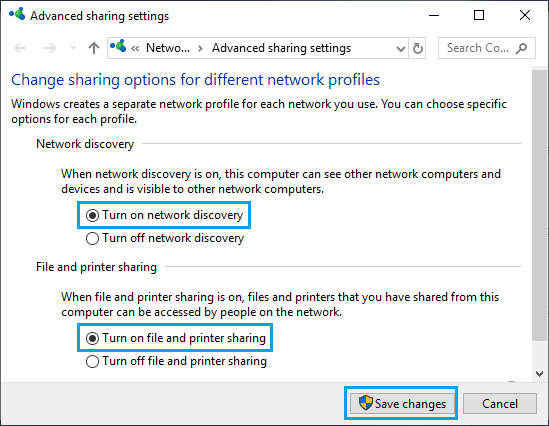 Включите обнаружение сети на ПК с Windows