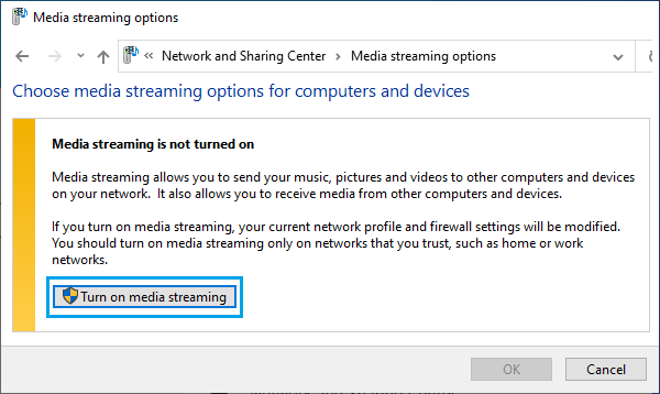Включите потоковую передачу мультимедиа на ПК с Windows