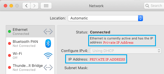 Частный IP-адрес на Mac