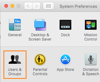Параметр «Пользователи и группы» в окне «Системные настройки Mac»
