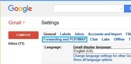 Пересылка и опция POP / IMAP в Gmail