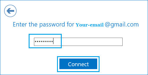 Введите пароль учетной записи Gmail в Microsoft Outlook